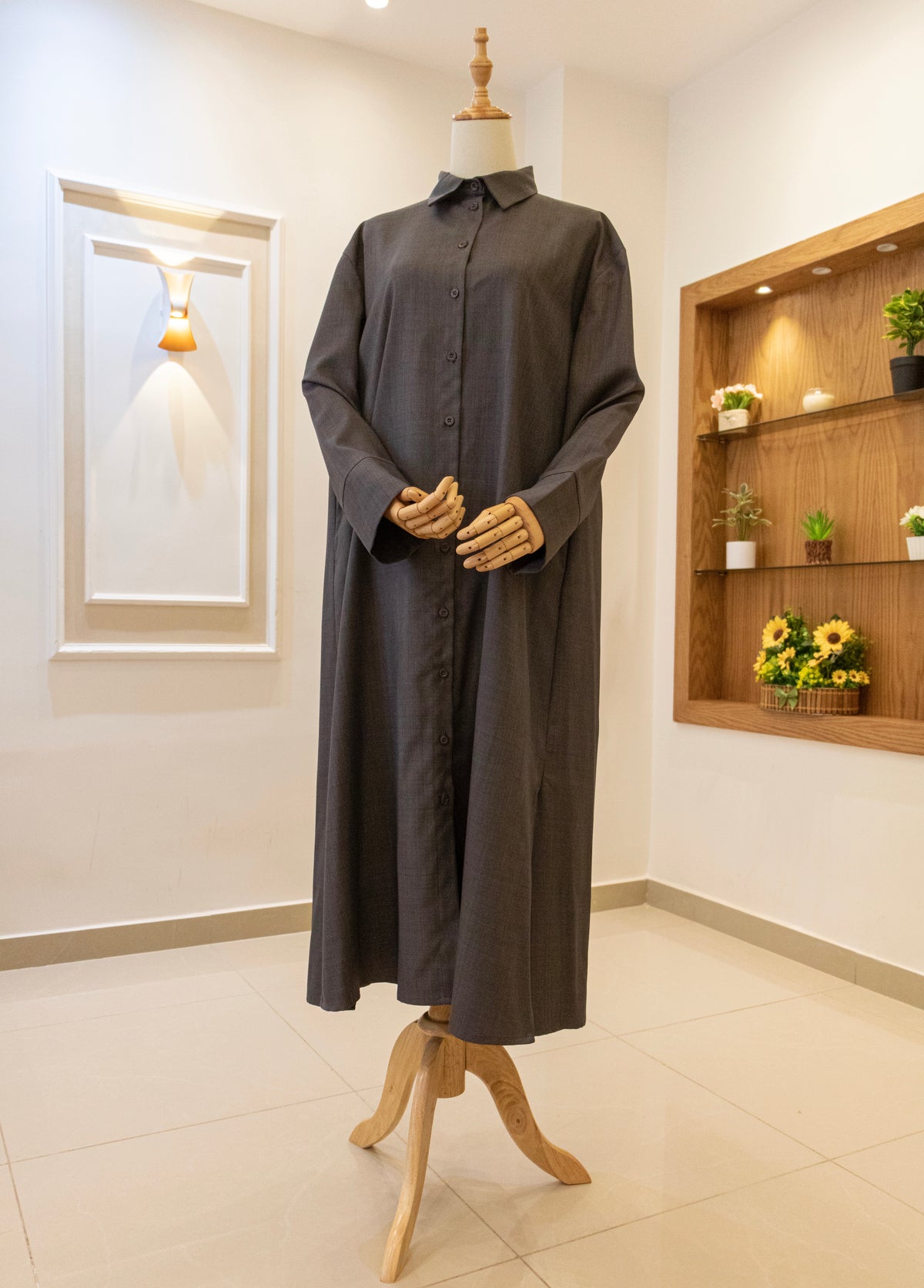 Drop-Shoulder Tunic Shirt — Grey