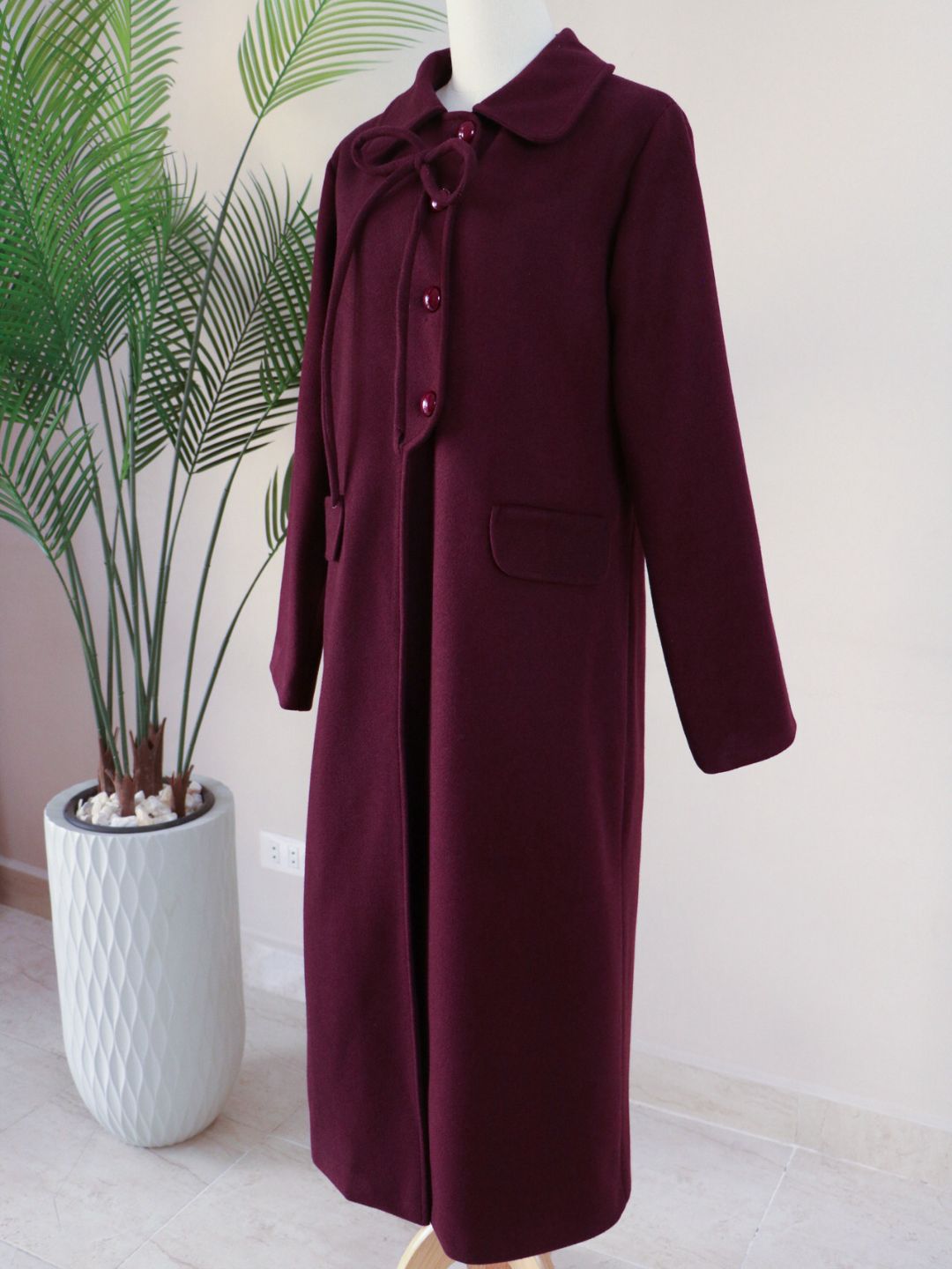 Side Bow Coat - Dark Plum