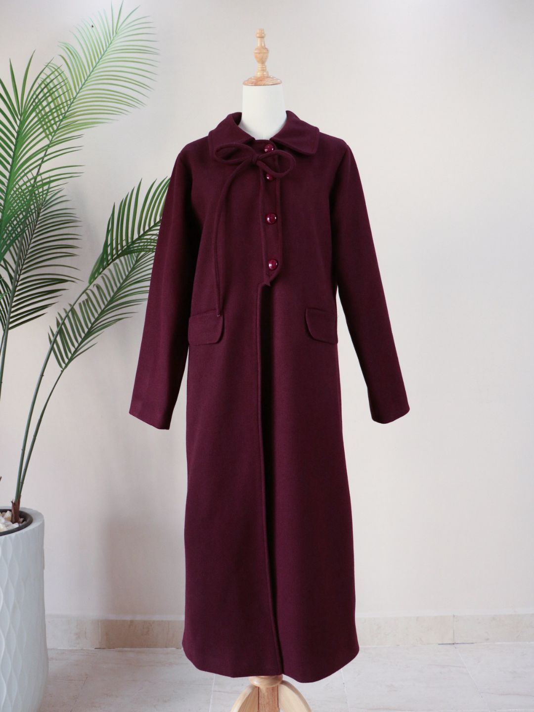 Side Bow Coat - Dark Plum