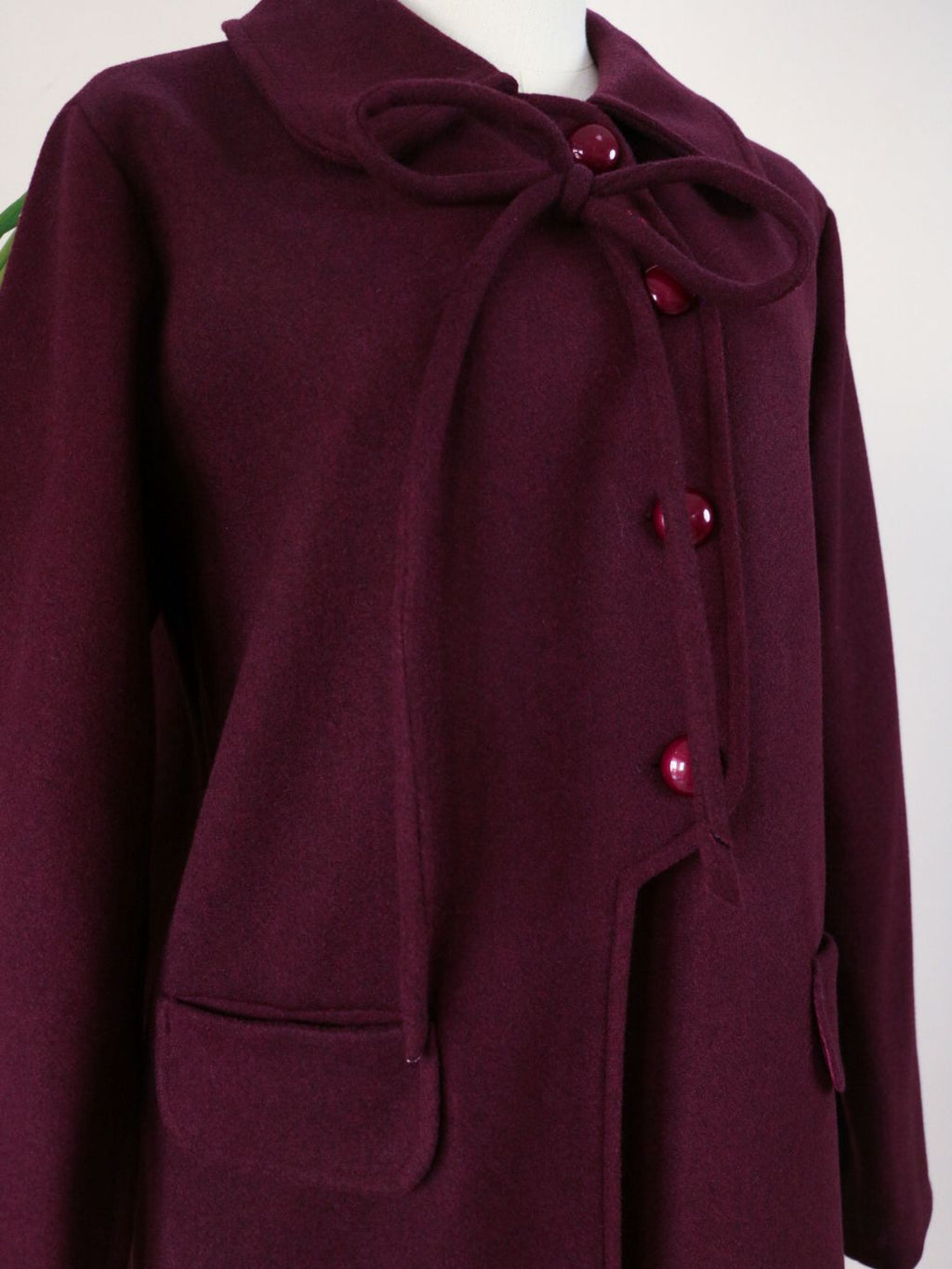 Side Bow Coat - Dark Plum
