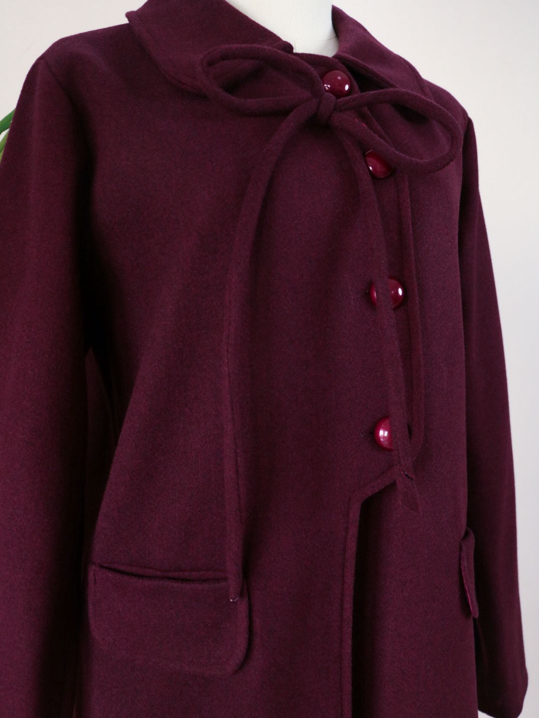 Side Bow Coat - Dark Plum