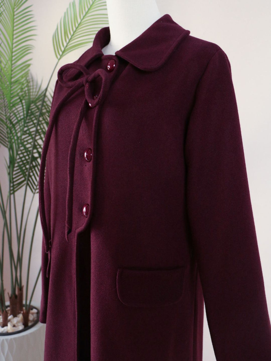 Side Bow Coat - Dark Plum