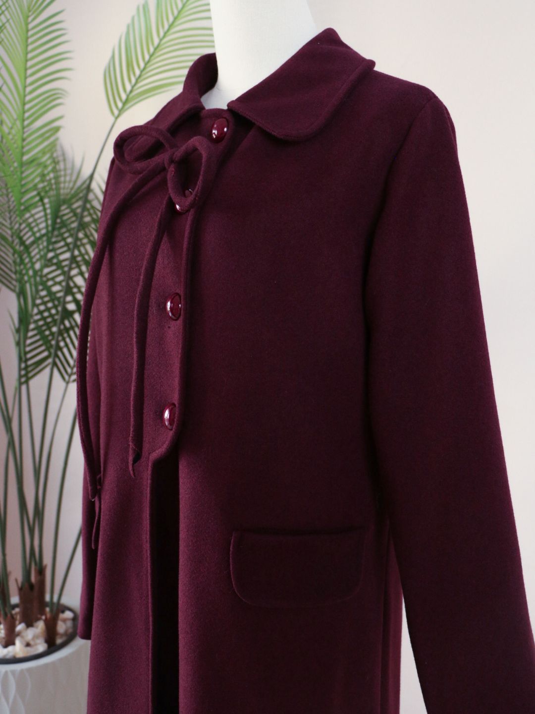 Side Bow Coat - Dark Plum