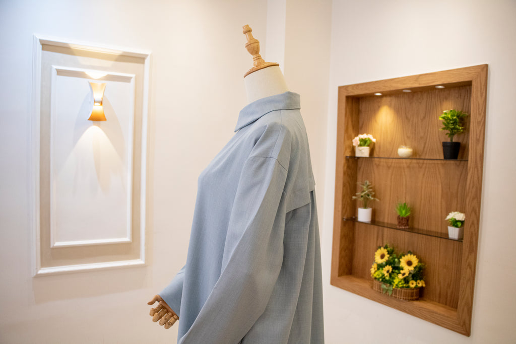 Drop-Shoulder Tunic Shirt — Baby Blue
