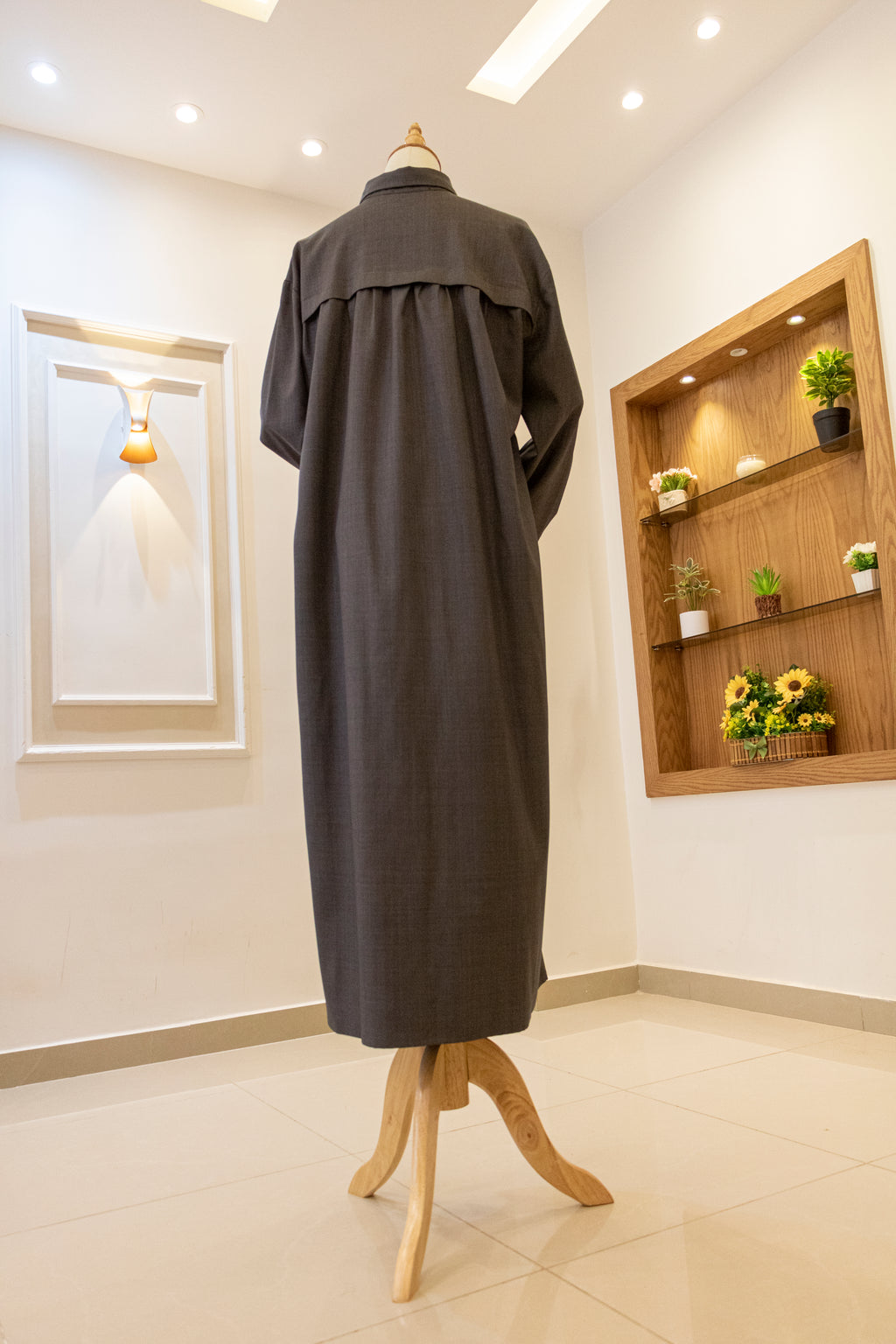 Drop-Shoulder Tunic Shirt — Grey
