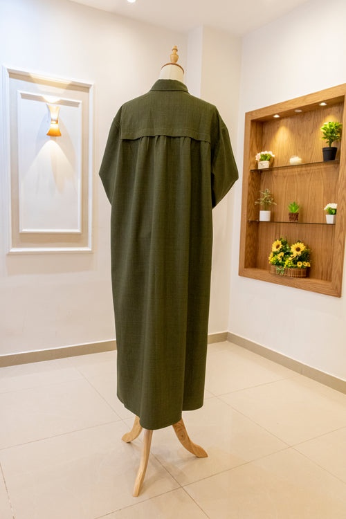 Drop-Shoulder Tunic Shirt — Dark Army Green