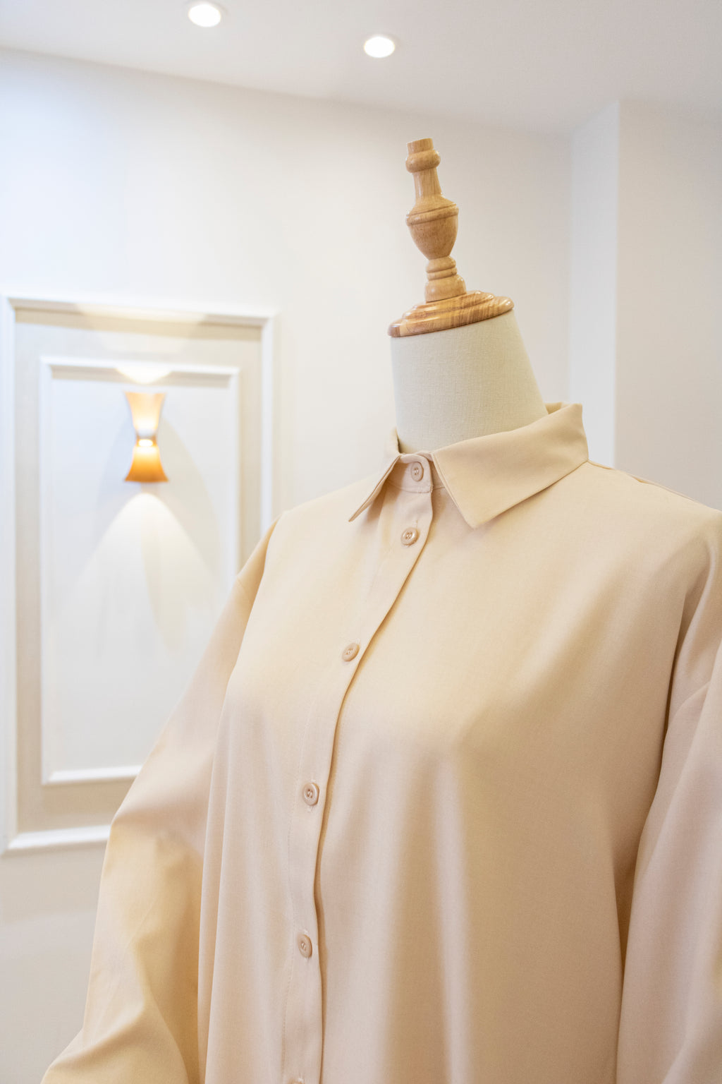 Drop-Shoulder Tunic Shirt — Soft Beige