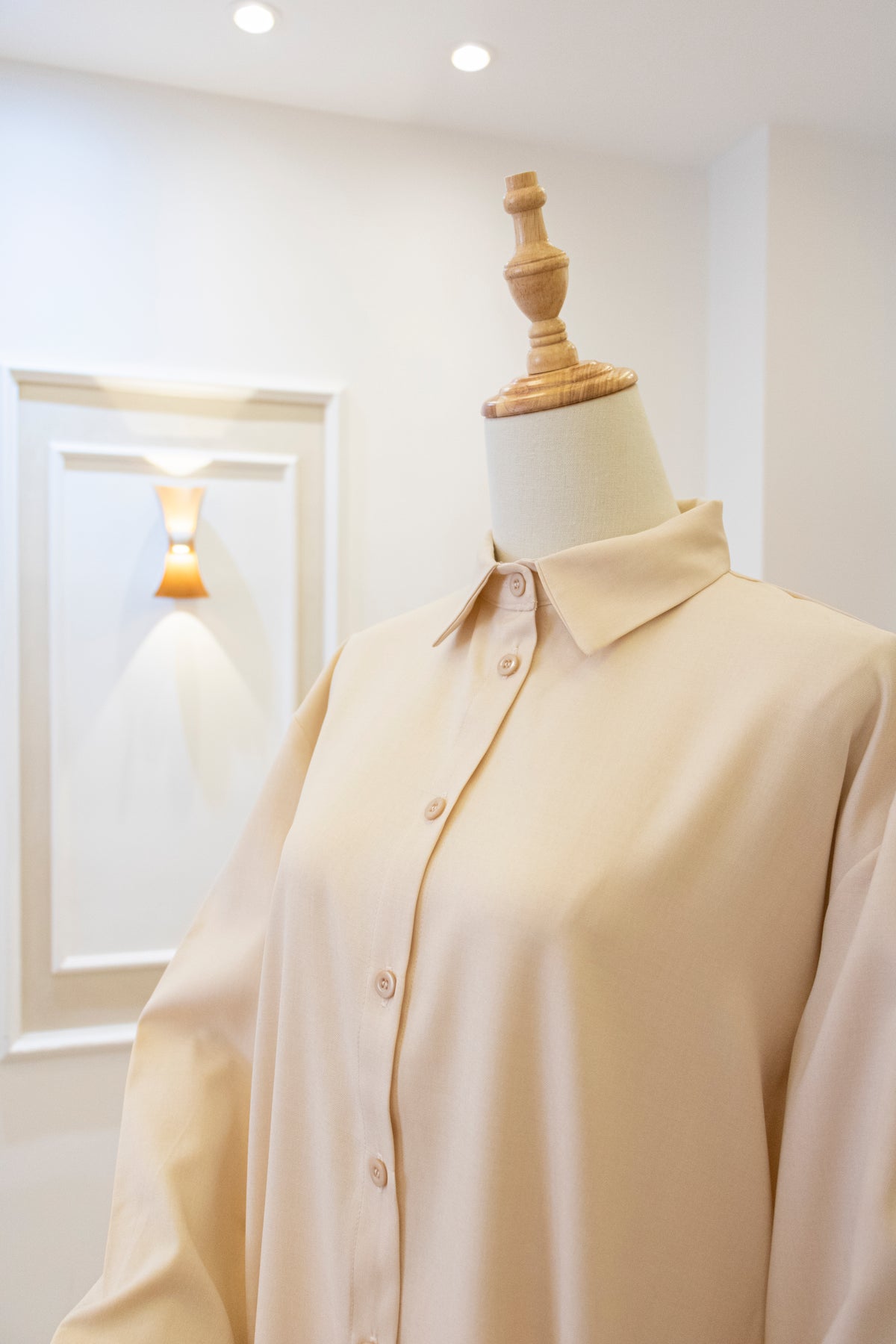 Drop-Shoulder Tunic Shirt — Soft Beige