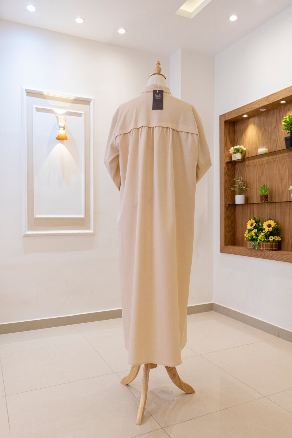 Drop-Shoulder Tunic Shirt — Soft Beige