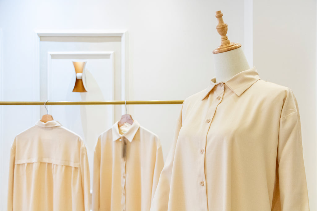 Drop-Shoulder Tunic Shirt — Soft Beige