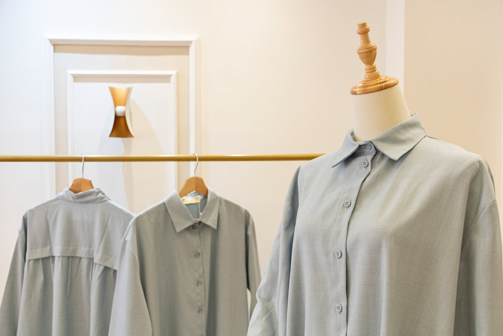 Drop-Shoulder Tunic Shirt — Baby Blue