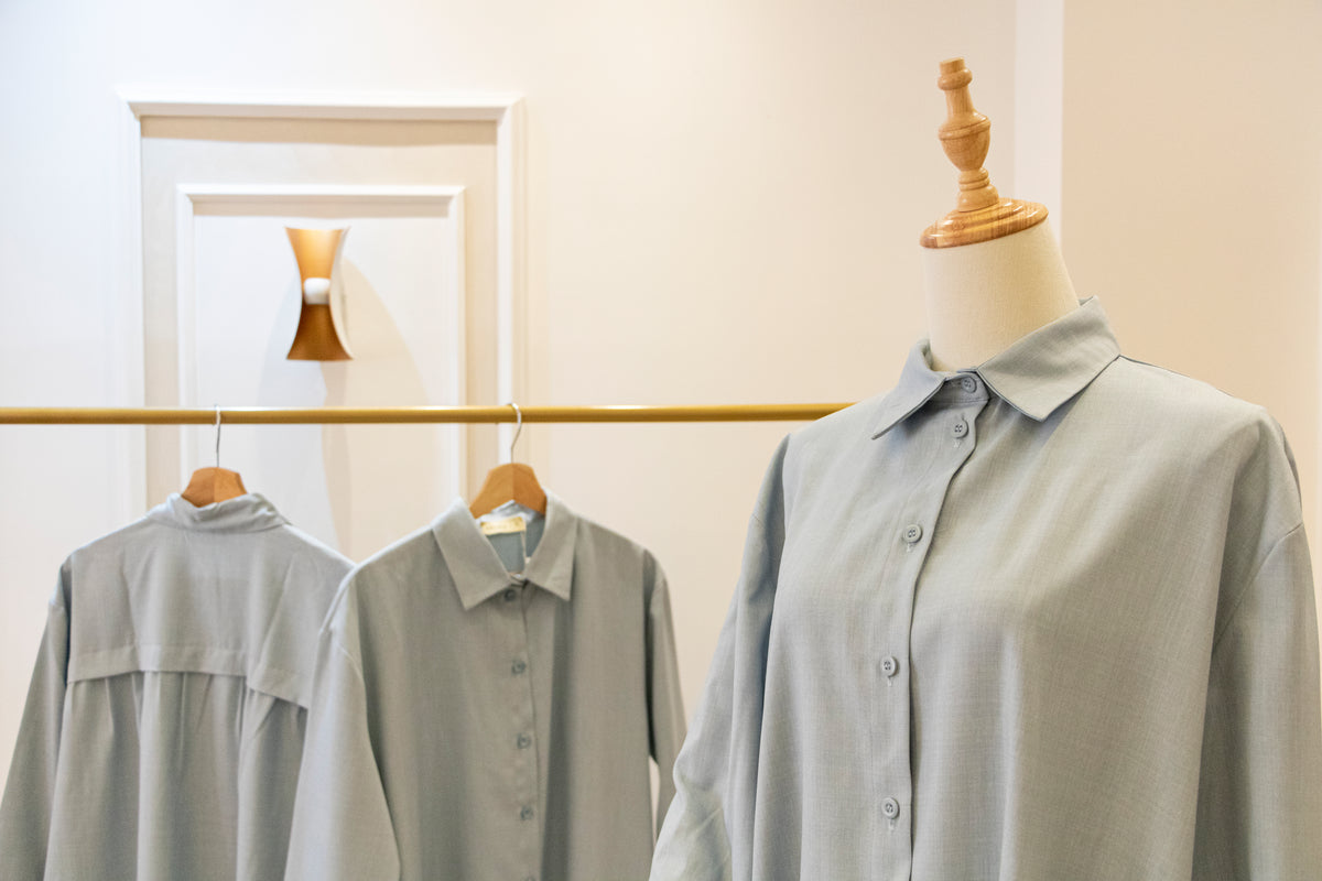 Drop-Shoulder Tunic Shirt — Baby Blue