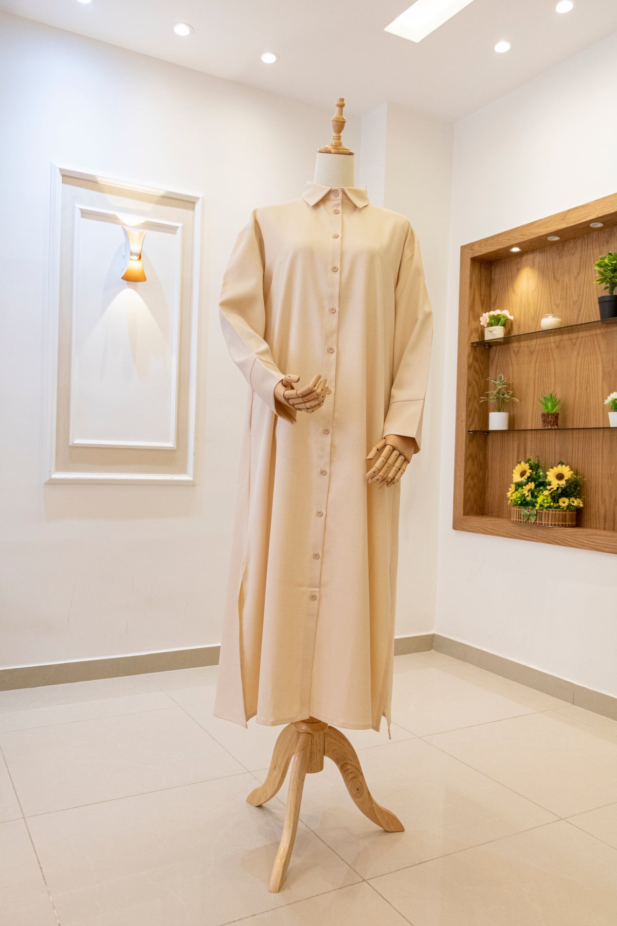 Drop-Shoulder Tunic Shirt — Soft Beige