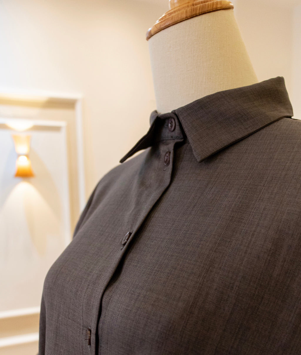Drop-Shoulder Tunic Shirt — Grey