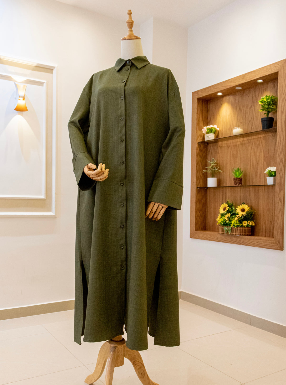 Drop-Shoulder Tunic Shirt — Dark Army Green